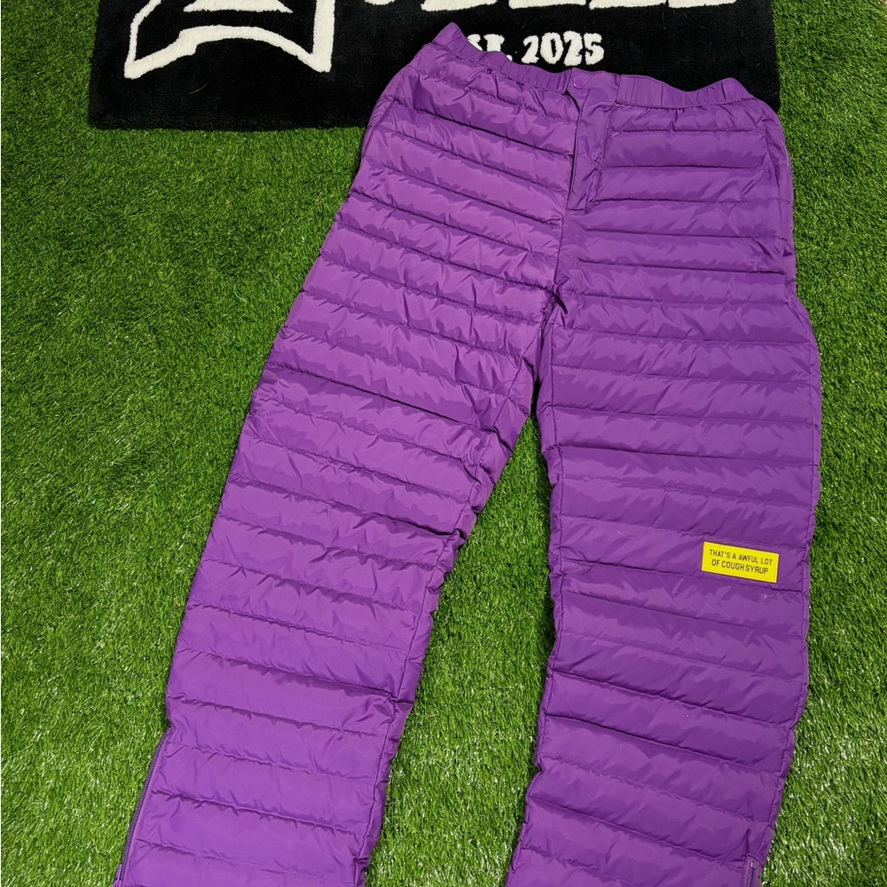That’s a awful lot of cough syrup purple puffer snow pants